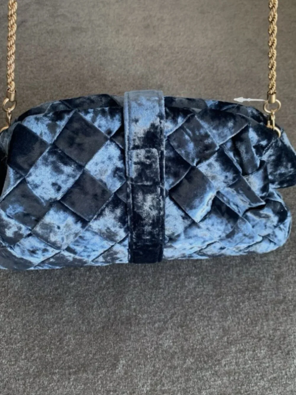Sam Edelman Brit Frame Clutch Bag Velvet Shoulder Blue Jeweled Chain Strap